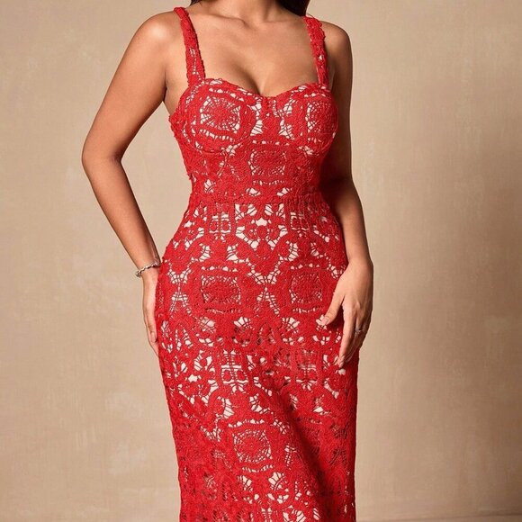 MODA ME COUTURE Dresses & Skirts - Red Elegant Women's Lace Bodycon Sleeveless Sexy Cocktail Dress